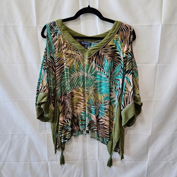 Democracy Open Shoulder Tropical Blouse Green Size Medium - Picture 1 of 8